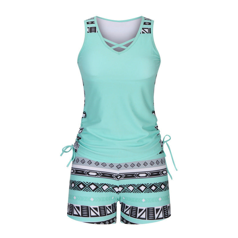 Tankini Femme Deux Pièces Col V Imprimé Géométrique