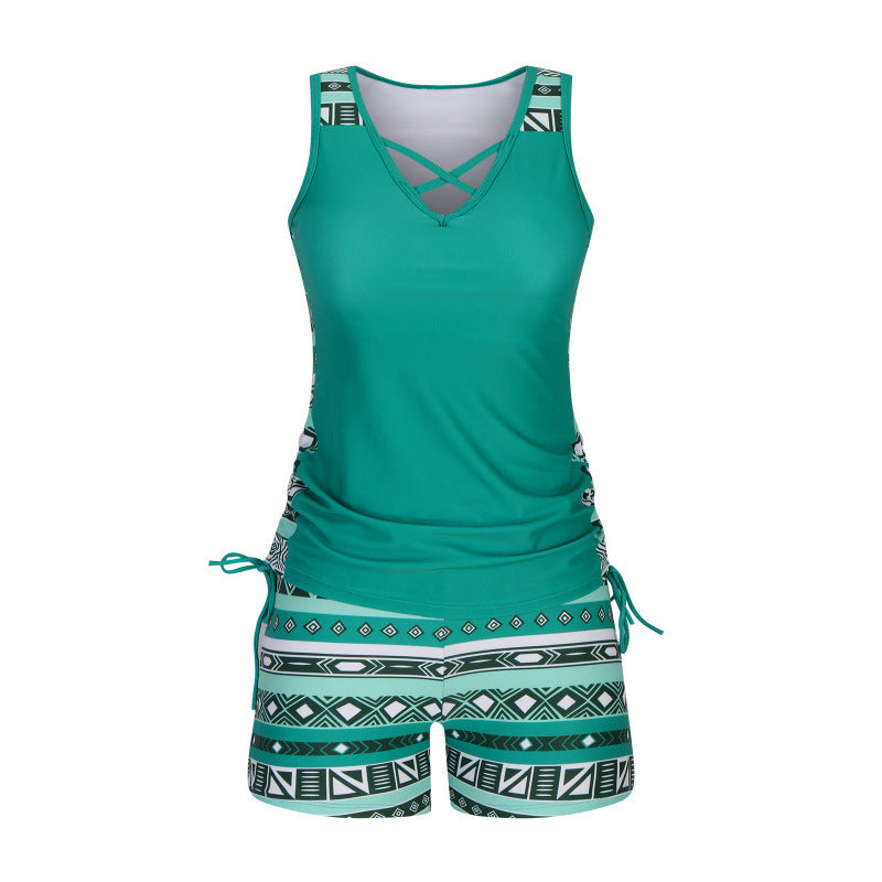 Tankini Femme Deux Pièces Col V Imprimé Géométrique