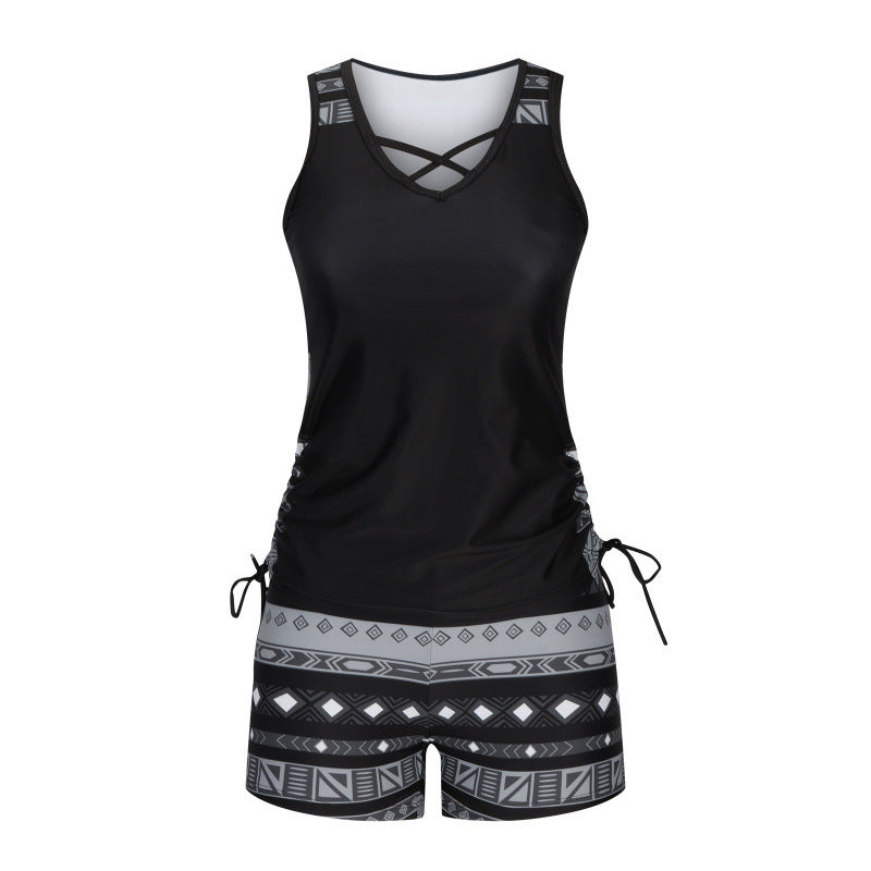 Tankini Femme Deux Pièces Col V Imprimé Géométrique