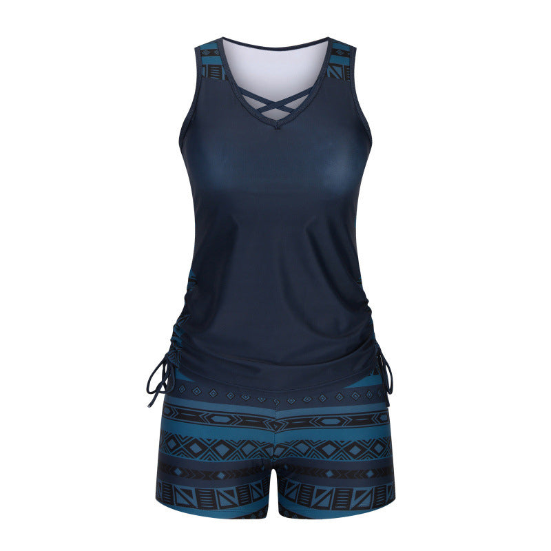 Tankini Femme Deux Pièces Col V Imprimé Géométrique