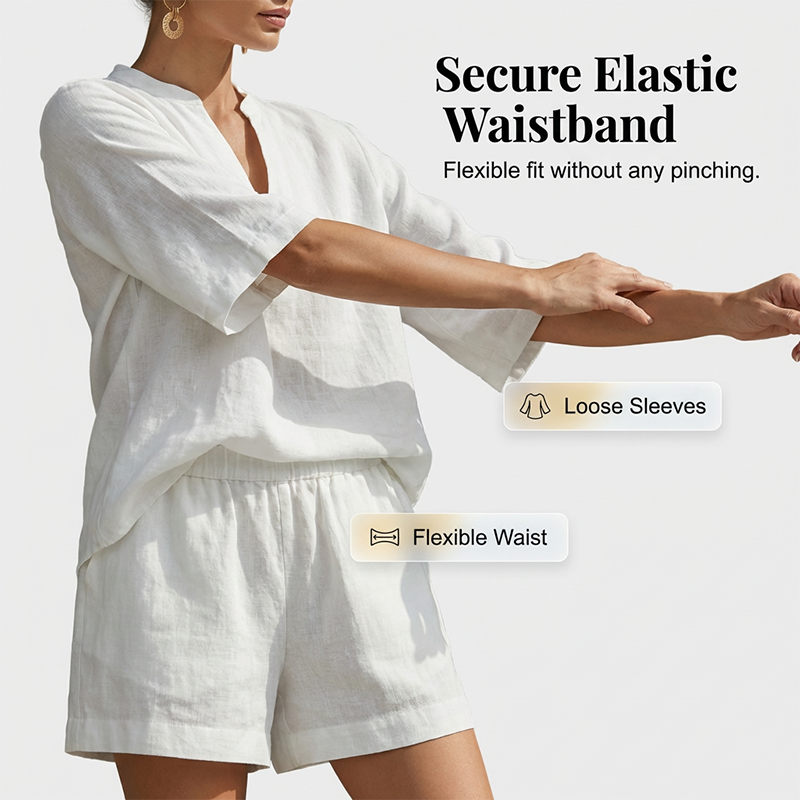 Ensemble Femme Élégant avec Blouse à Col V et Short Fluide