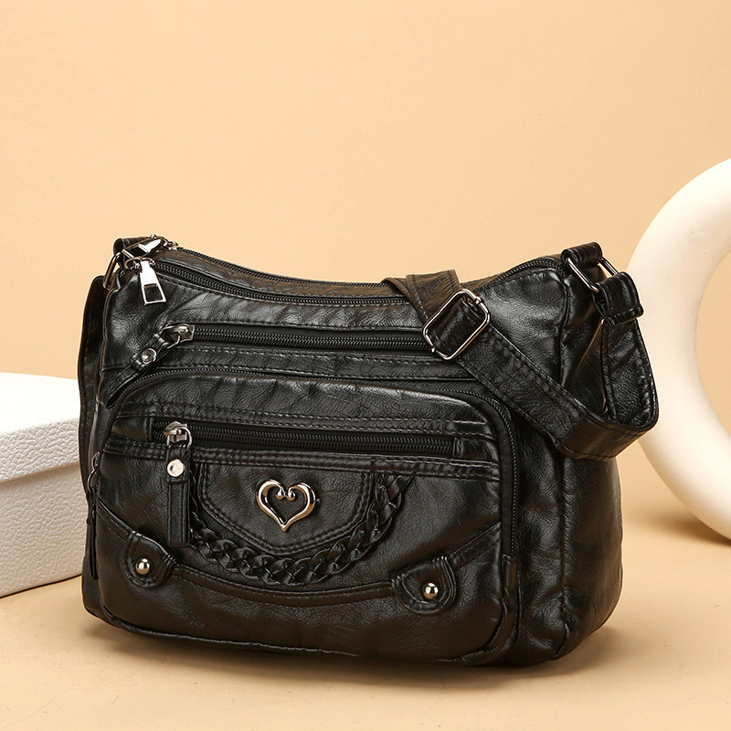 Sac Bandoulière Femme Multipoches en PU Souple Style Quotidien