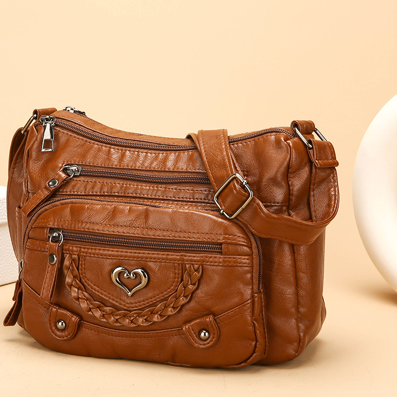 Sac Bandoulière Femme Multipoches en PU Souple Style Quotidien