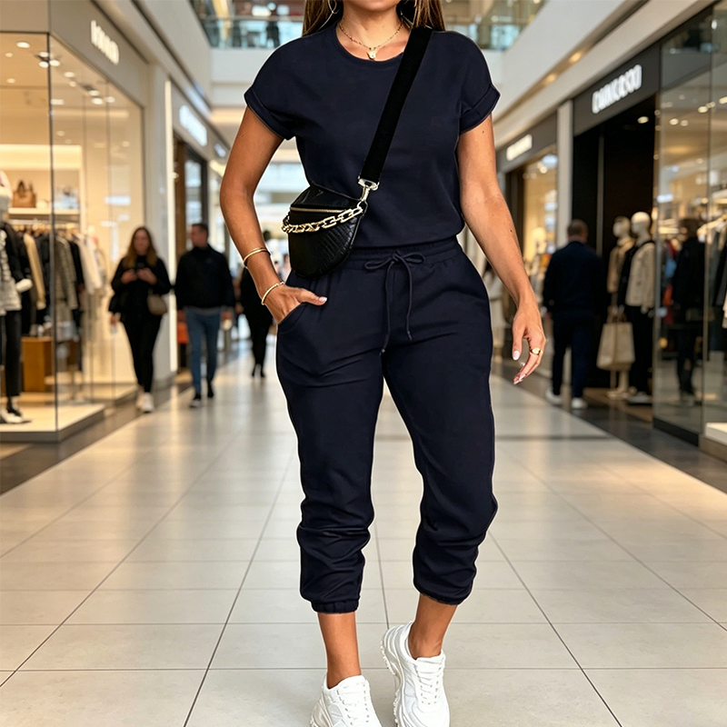 Ensemble femme décontracté avec t-shirt fluide et pantalon ajustable