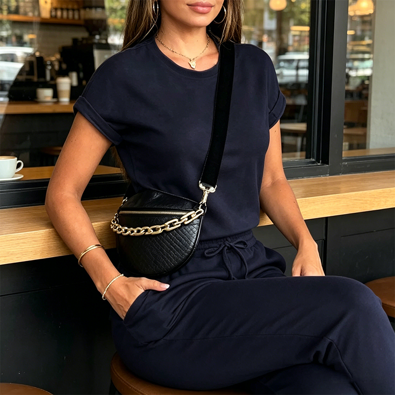 Ensemble femme décontracté avec t-shirt fluide et pantalon ajustable