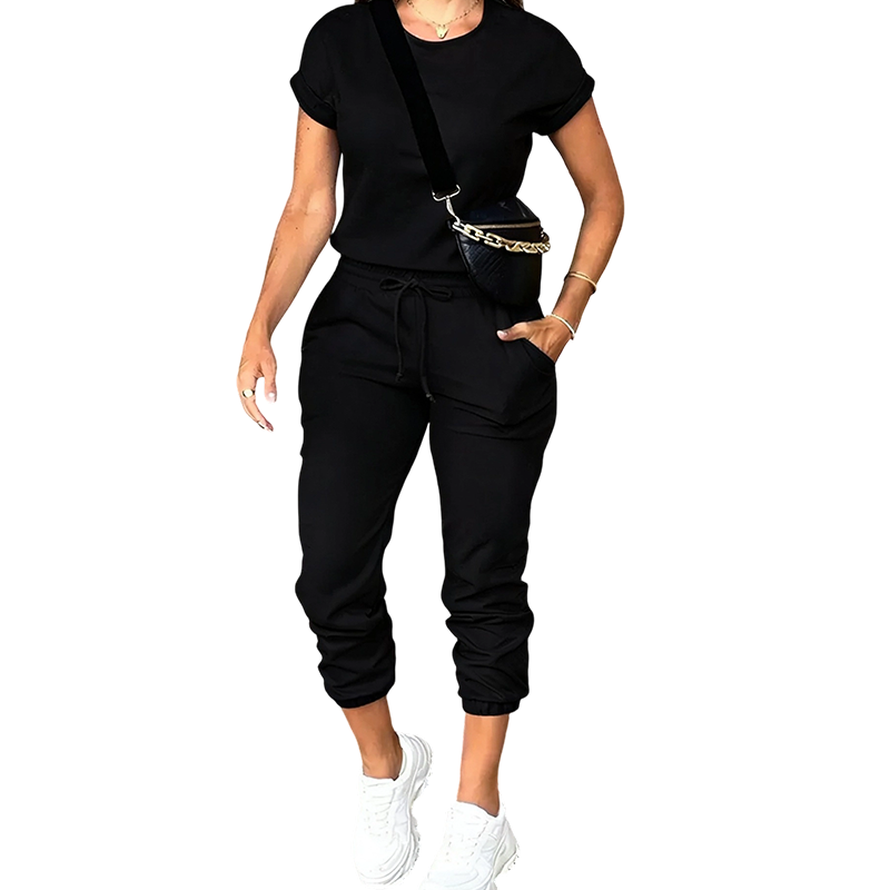 Ensemble femme décontracté avec t-shirt fluide et pantalon ajustable