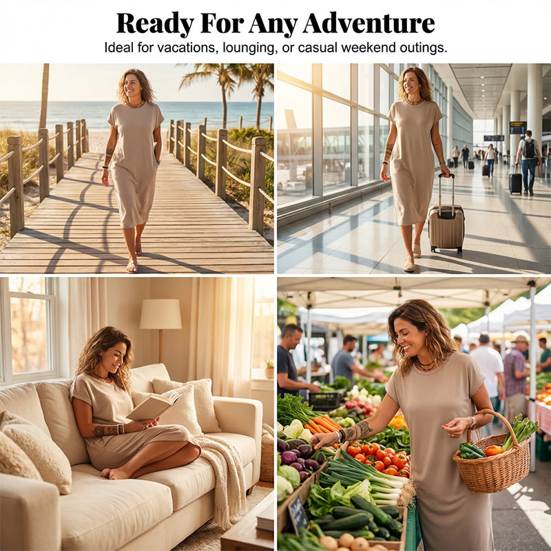 Robe t-shirt femme midi ample avec poches pratiques