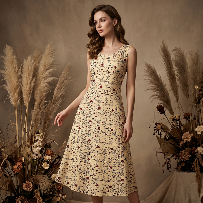 Robe longue femme sans manches à imprimé floral et poches