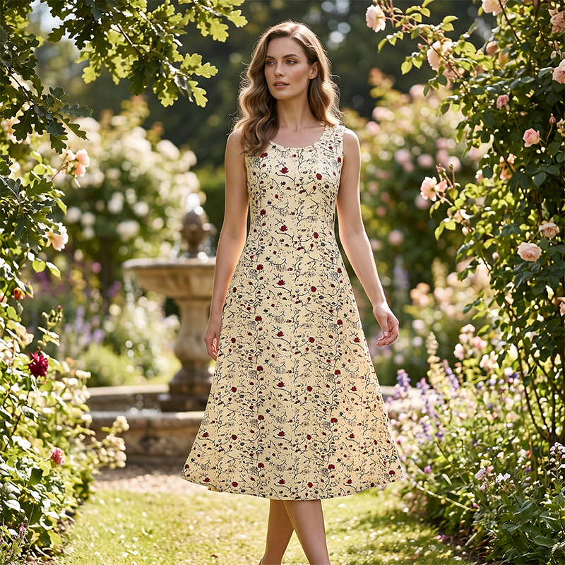 Robe longue femme sans manches à imprimé floral et poches