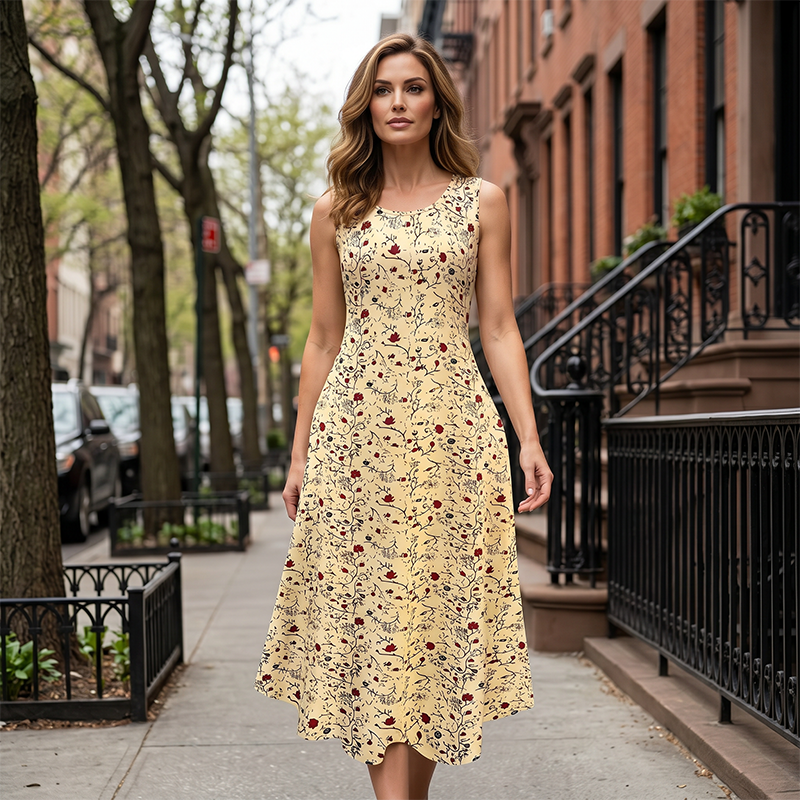 Robe longue femme sans manches à imprimé floral et poches