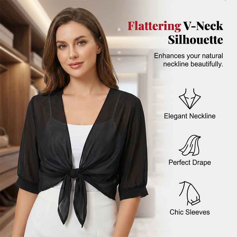 Haut femme en chiffon transparent avec nœud à l’avant