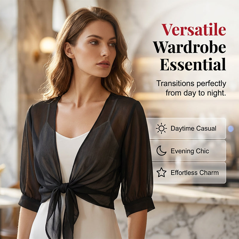 Haut femme en chiffon transparent avec nœud à l’avant