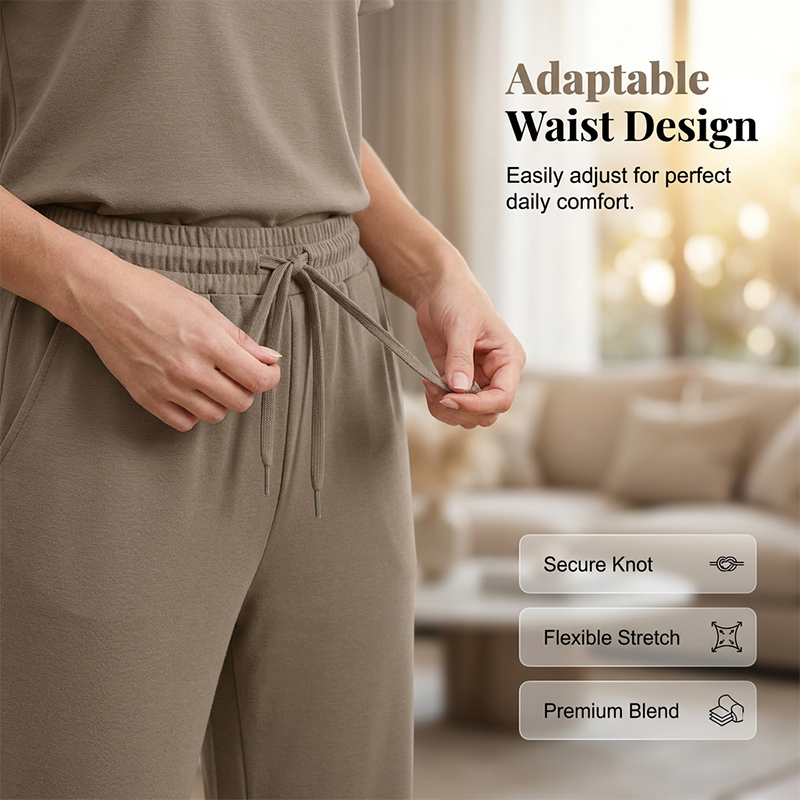 Ensemble femme décontracté avec pantalon large et haut manches courtes