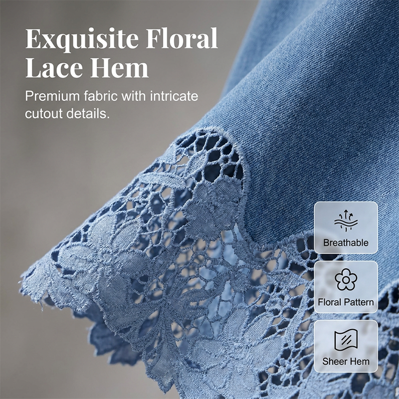 Jupe longue femme en denim avec dentelle florale élégante