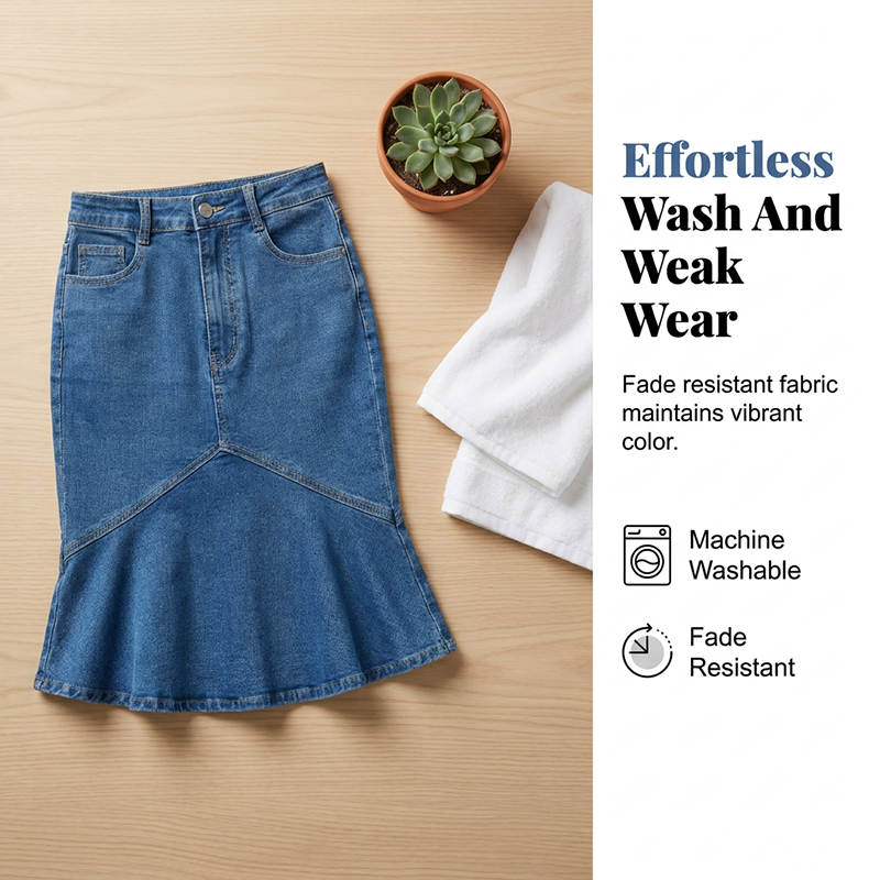Jupe midi femme en denim taille haute coupe sirène