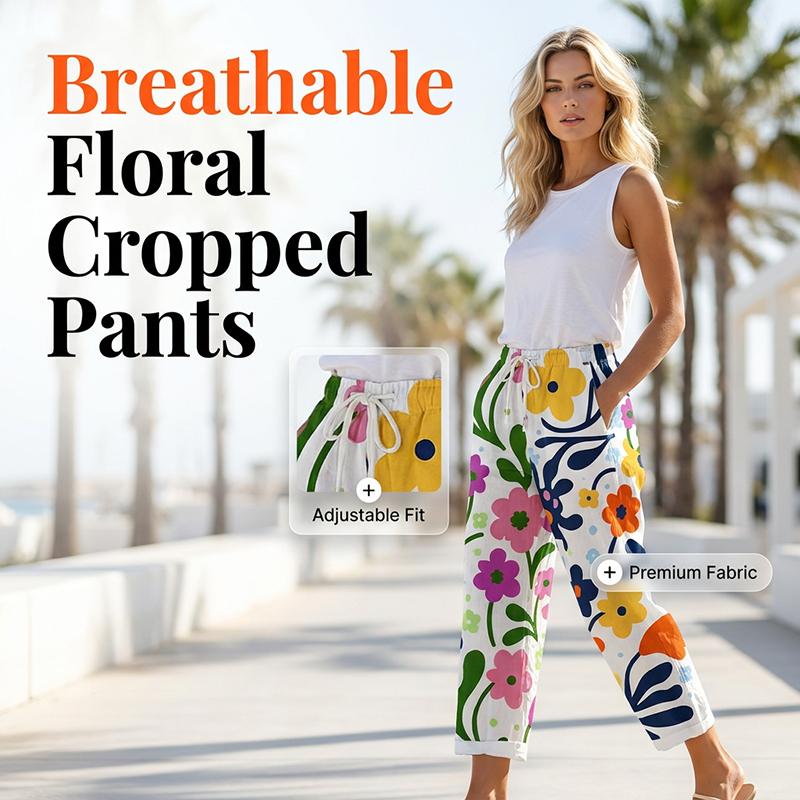 Pantalon court femme à imprimé floral et coupe large