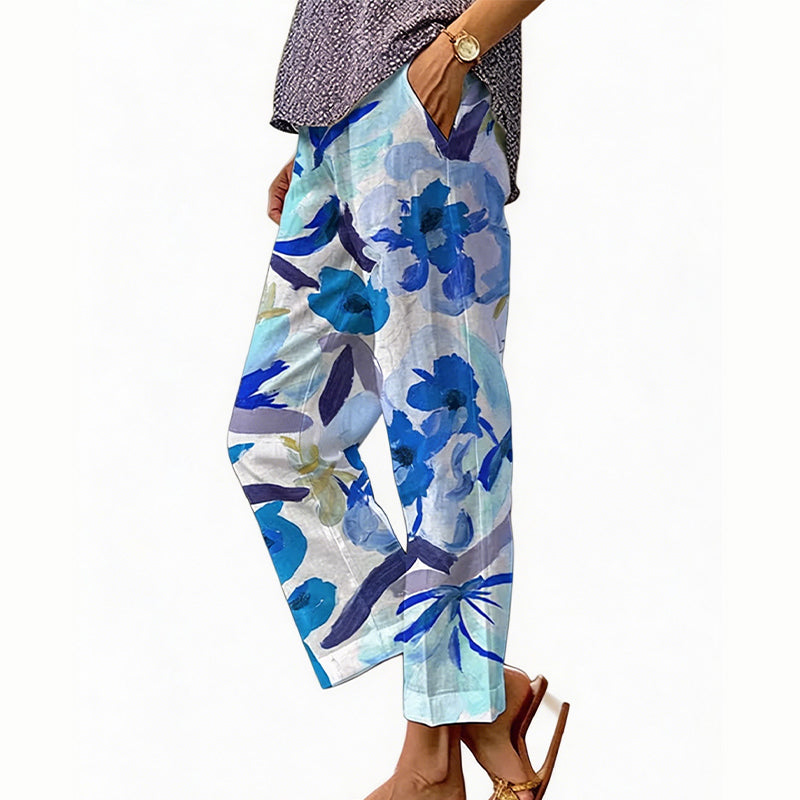 Pantalon court femme à imprimé floral et coupe large