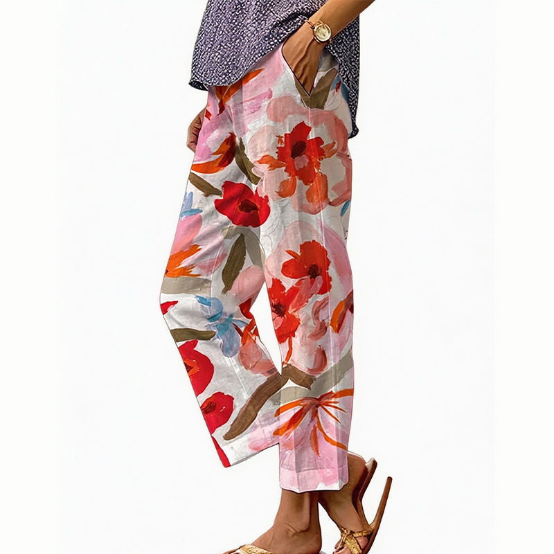 Pantalon court femme à imprimé floral et coupe large
