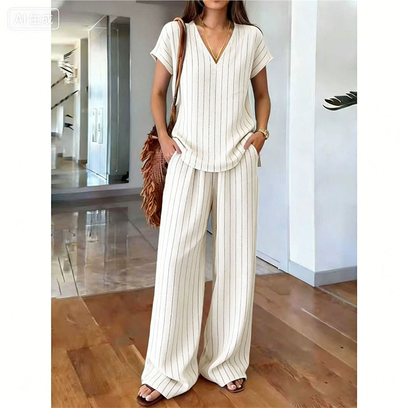 Ensemble femme bohème avec haut imprimé floral et pantalon large