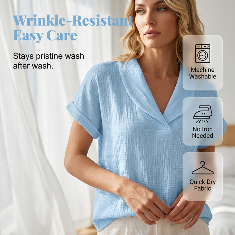 T-shirt femme ample à col V en tissu texturé