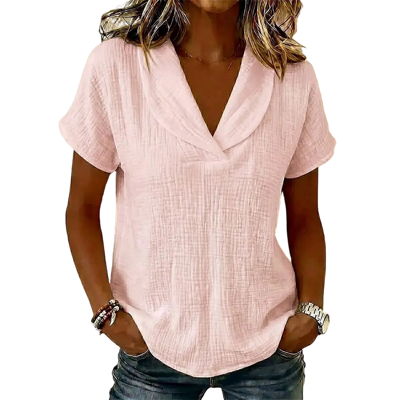 T-shirt femme ample à col V en tissu texturé