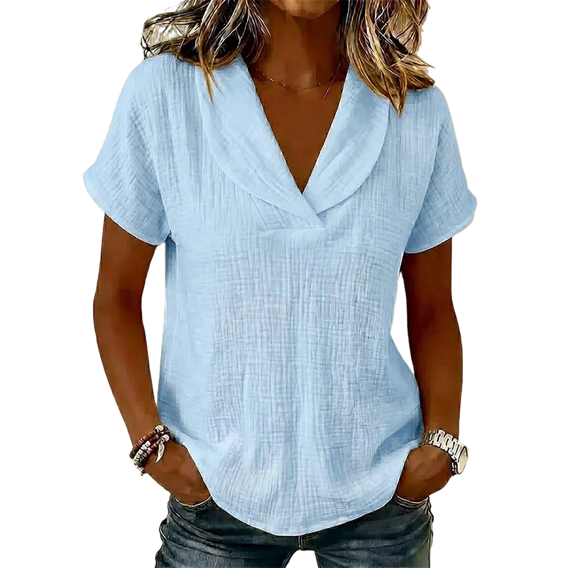 T-shirt femme ample à col V en tissu texturé