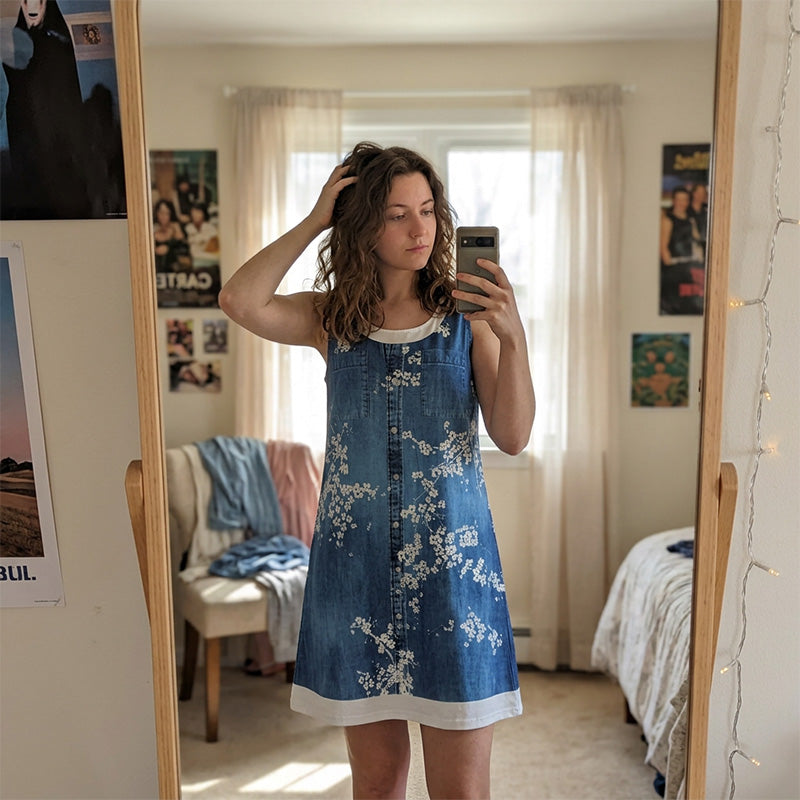 Robe courte femme effet denim sans manches à boutons