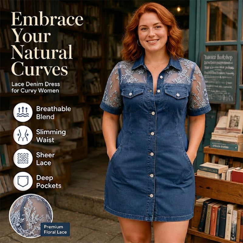 Robe chemise courte femme en denim avec dentelle transparente