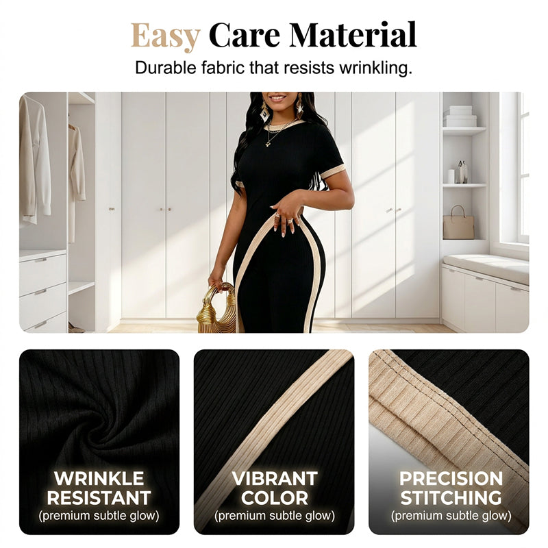 Ensemble femme asymétrique avec pantalon évasé contrasté