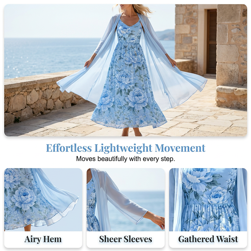 Ensemble robe femme floral avec cardigan léger assorti