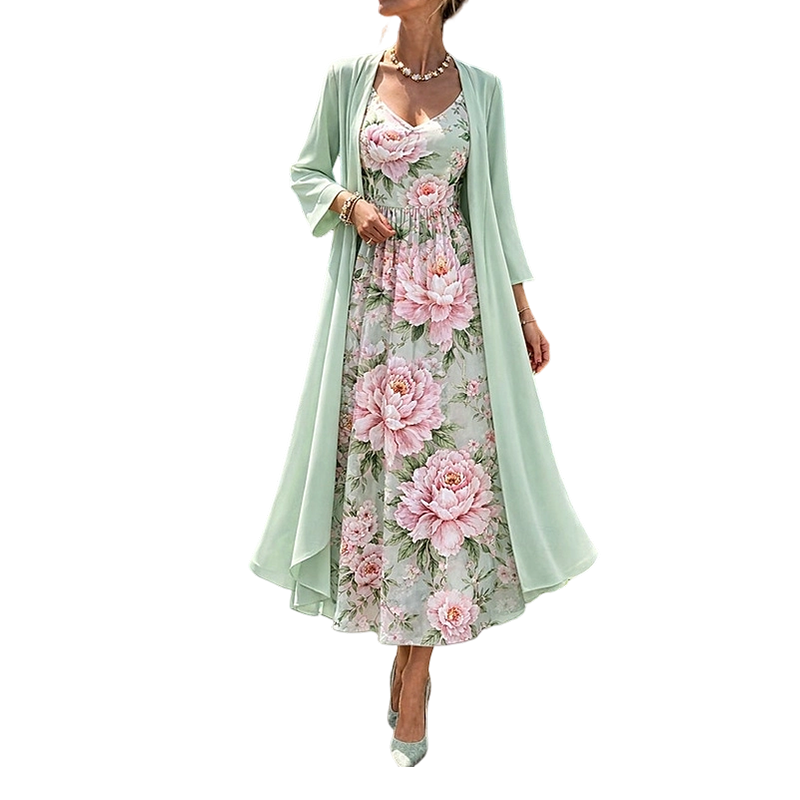 Ensemble robe femme floral avec cardigan léger assorti