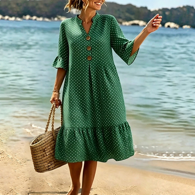 Robe midi femme à pois et manches volantées