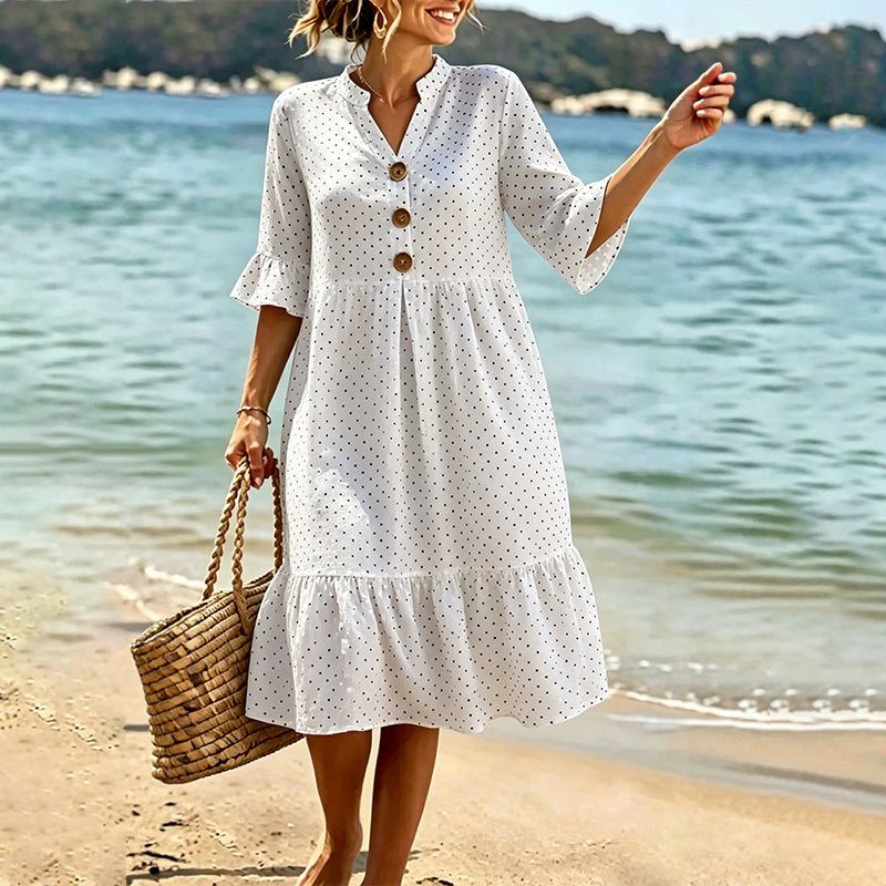 Robe midi femme à pois et manches volantées
