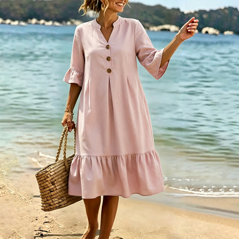 Robe midi femme à pois et manches volantées