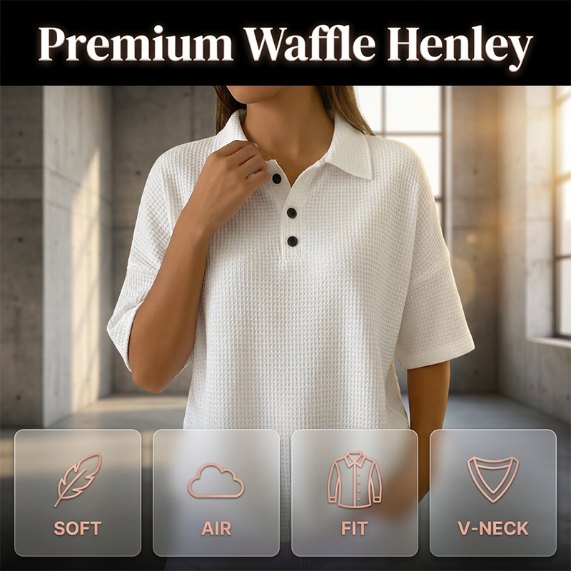 Polo femme texturé à col classique et boutons