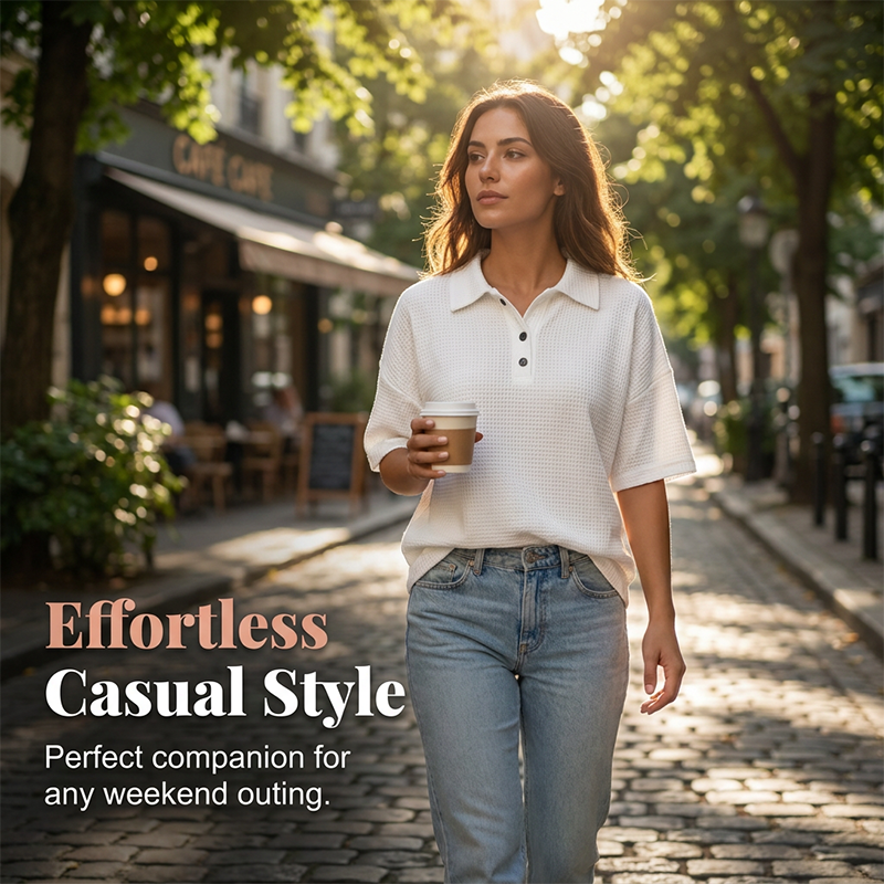 Polo femme texturé à col classique et boutons