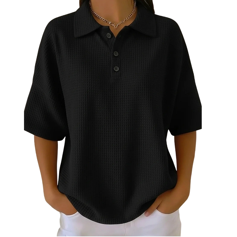 Polo femme texturé à col classique et boutons