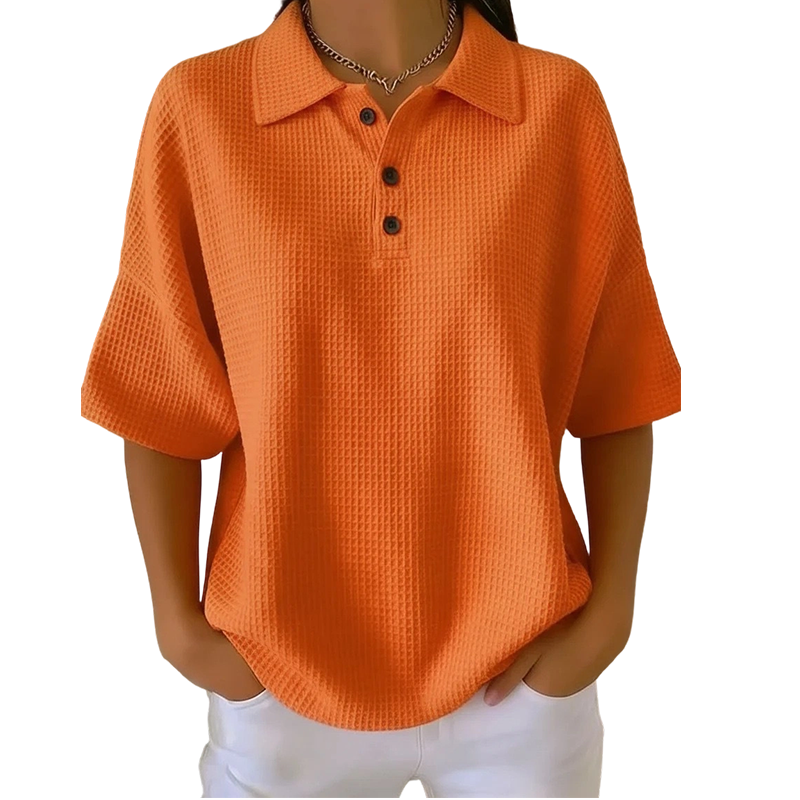 Polo femme texturé à col classique et boutons