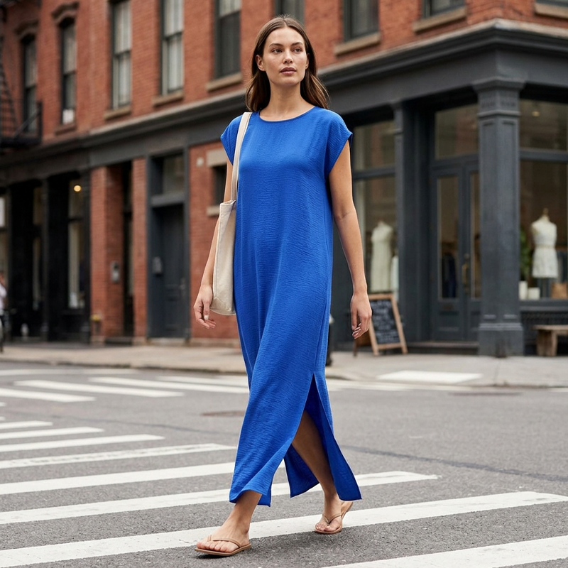Robe midi femme sans manches avec fente latérale