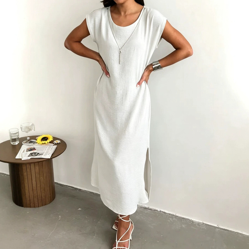 Robe midi femme sans manches avec fente latérale