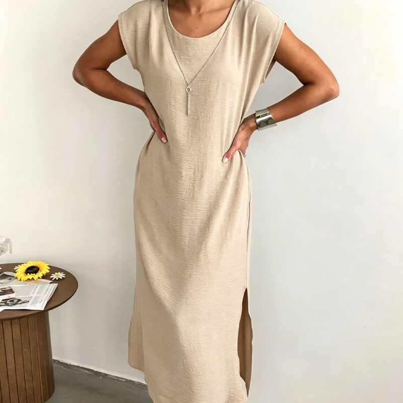 Robe midi femme sans manches avec fente latérale