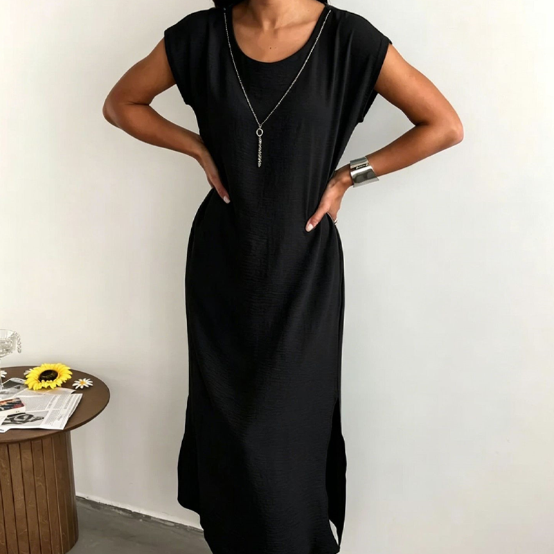 Robe midi femme sans manches avec fente latérale