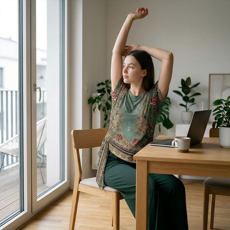 Ensemble deux pièces femme avec haut imprimé et pantalon large