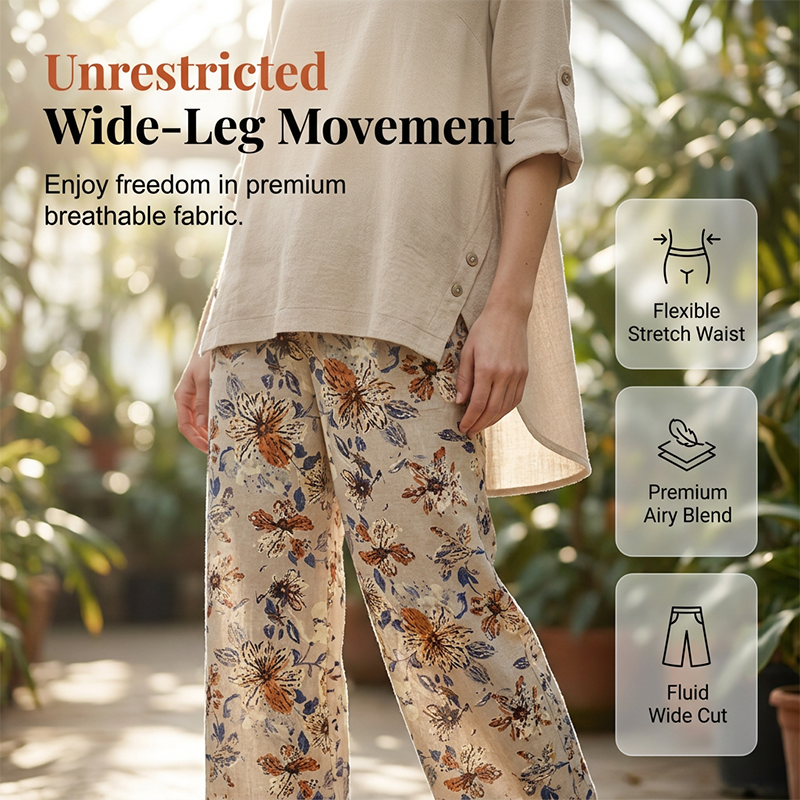 Ensemble deux pièces femme coton lin avec pantalon floral