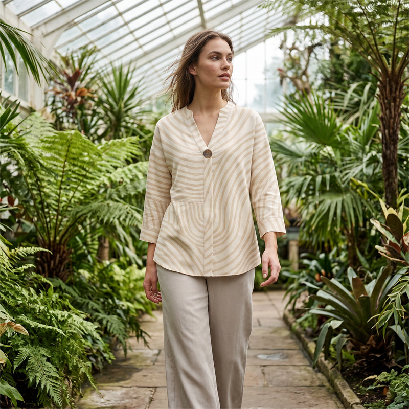 Ensemble deux pièces femme rayé avec pantalon large fluide