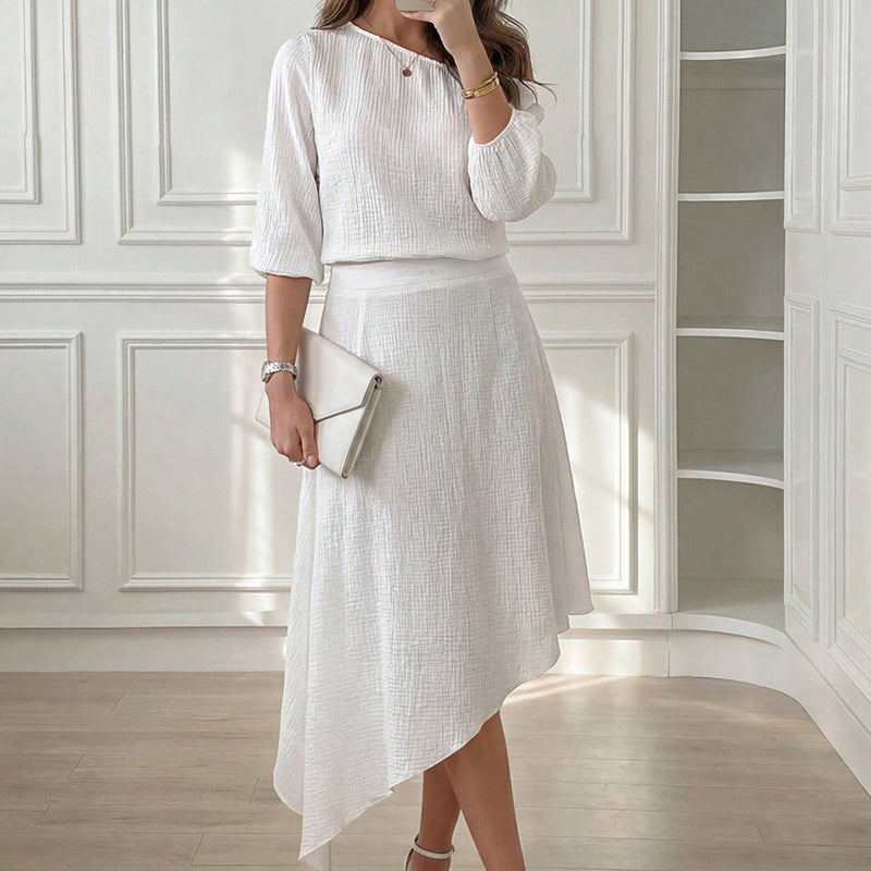 Ensemble deux pièces femme avec jupe asymétrique fluide