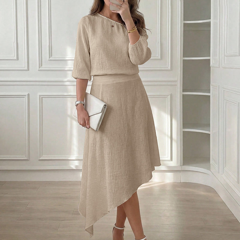 Ensemble deux pièces femme avec jupe asymétrique fluide