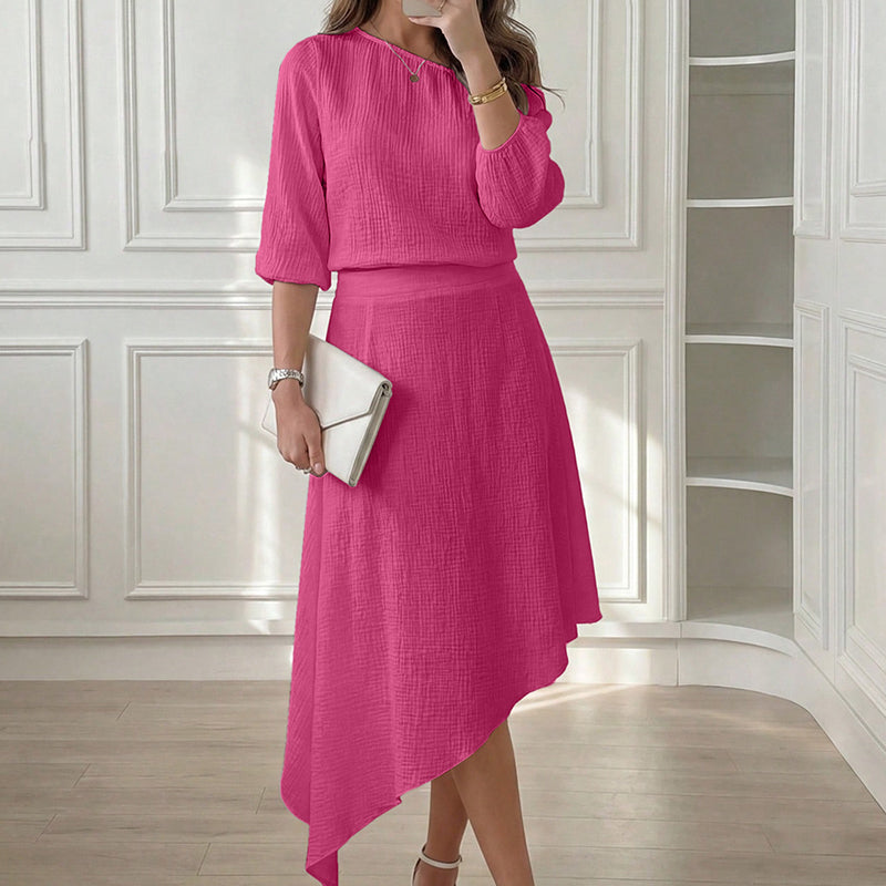 Ensemble deux pièces femme avec jupe asymétrique fluide