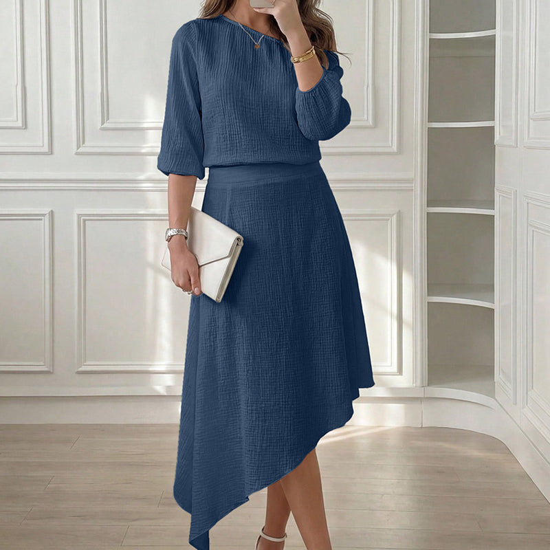 Ensemble deux pièces femme avec jupe asymétrique fluide