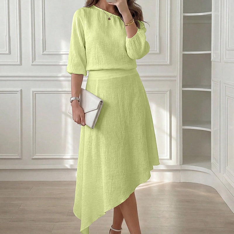 Ensemble deux pièces femme avec jupe asymétrique fluide